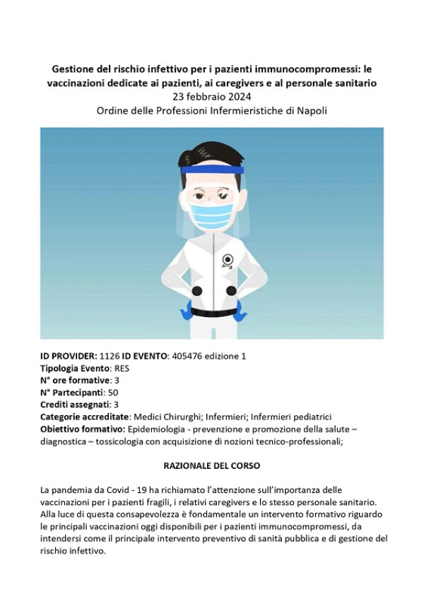 Gestione del rischio infettivo per i pazienti immunocompromessi: le  vaccinazioni dedicate ai pazienti, ai caregivers e al personale sanitario